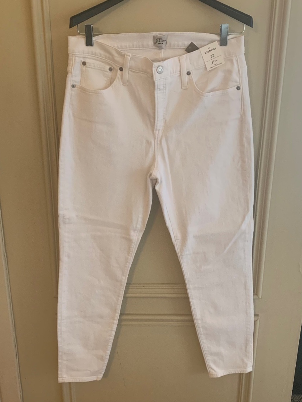 NWT J Crew White 9" Toothpick Jeans with Perfecting Pockets (32)